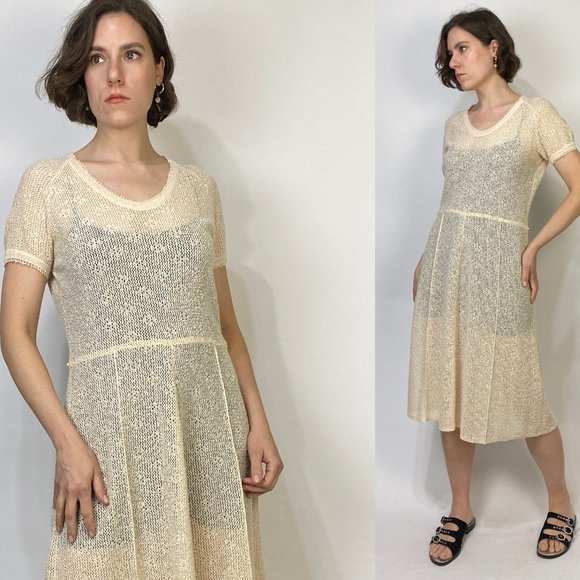 Vintage Dresses & Skirts - Vintage 70s Sheer CROCHET BEACH COVER Up Dress! Medium to Large